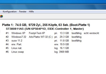 Partitionierte Festplatte drei primäre und eine erweiterte
