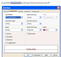Unterstreichen Open Office Writer