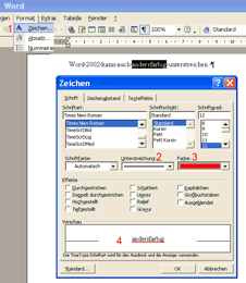 Texte unterstreichen Word 2002