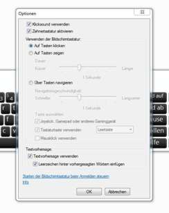 Optionen Bildschirmtastatur