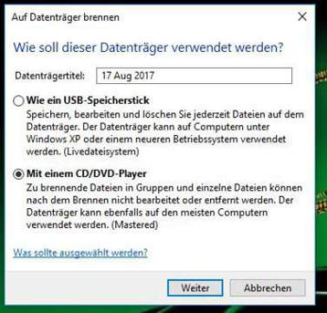 Brennen mit Windows 10